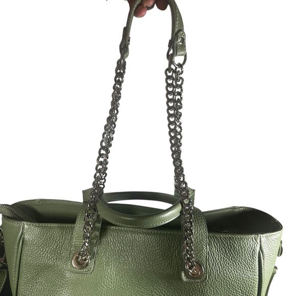 Viola Castellani Milano Green Leather Tote Bag Chain Shoulder Purse studded - Picture 3 of 12